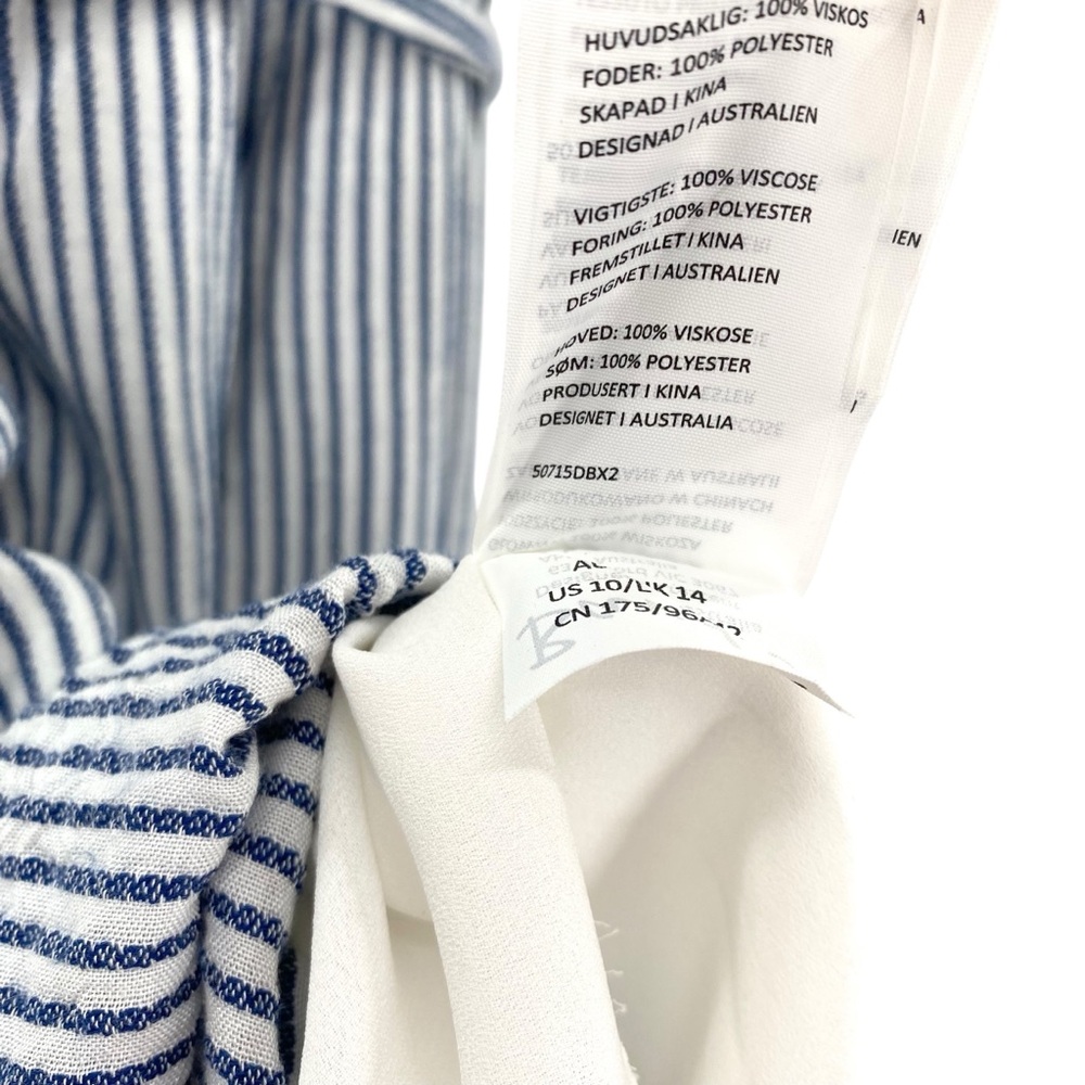Bardot Off Shoulder Blue and White Stripe Dress - Picture 8 of 9